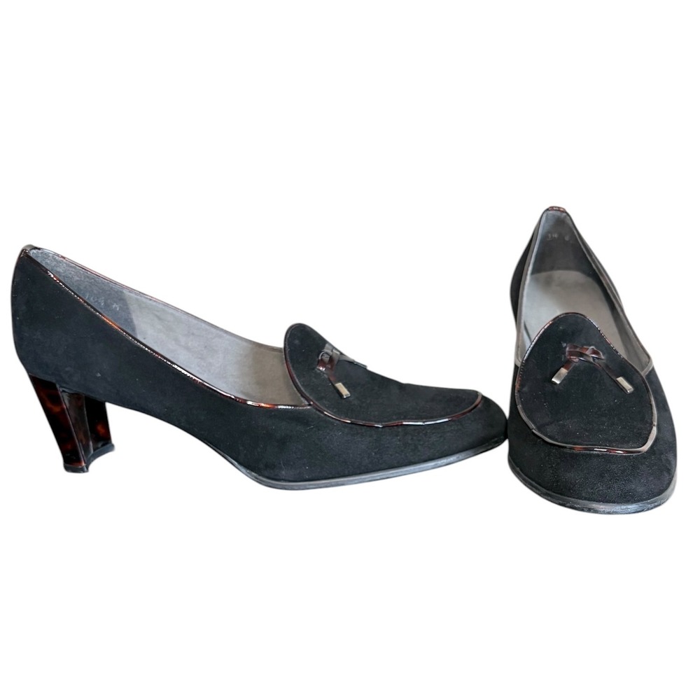 Stuart Weitzman Black Suedeโ Tortoise Trim Tassel Block Heel Pumps Shoes Sz 10.5
